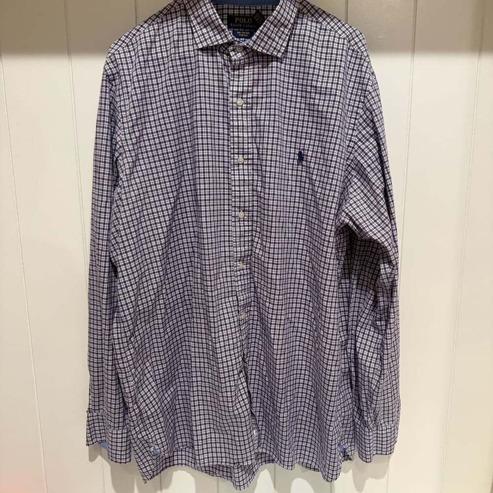 Polo Ralph Lauren Plaid Button-Up Shirt Size XL Purple Cotton Stretch